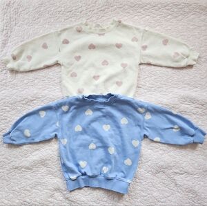 H&M Bundle Sweatshirts 3/4 T 3 4 Toddler Girl  Fleece Hearts Blue Pink Valentine